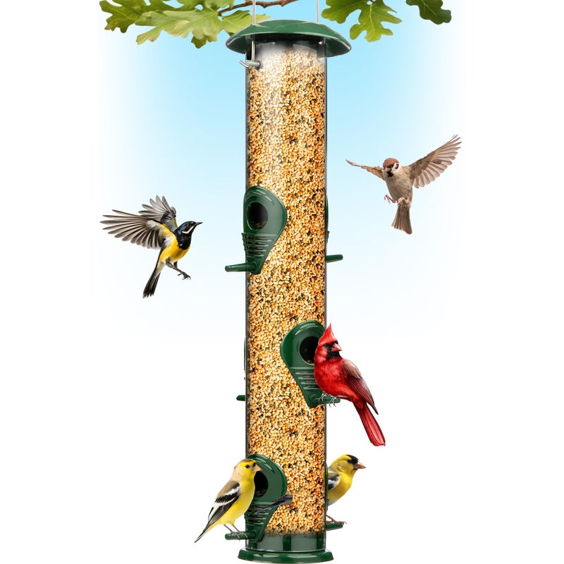 Gray Bunny Metal Bird Feeders for Outdoors Hanging  6-Port Metal Bird Feeder Tube  Durable  Chew-Proof and Rust-Proof  16 Inches - Image 1